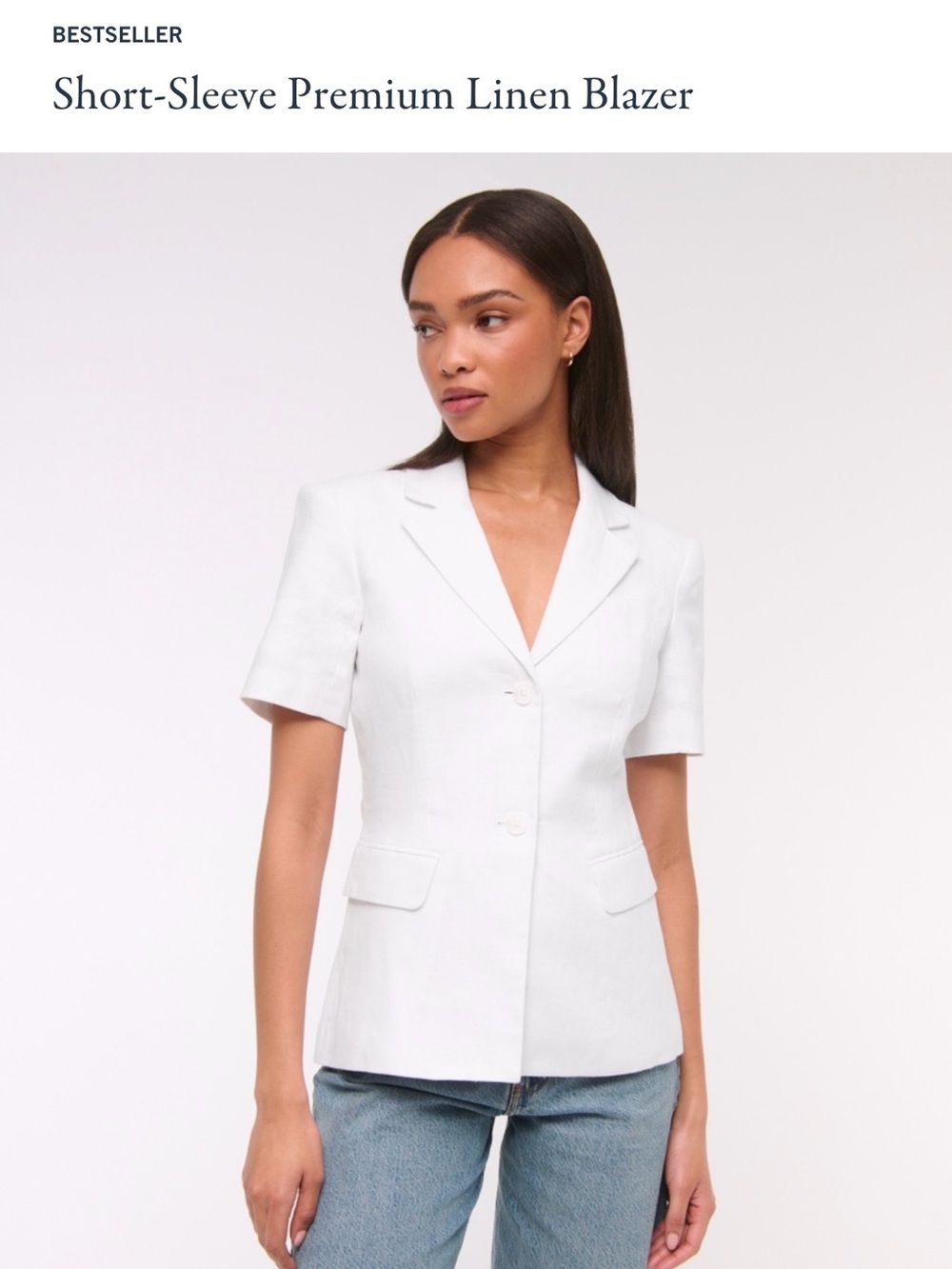 Abercrombie & Fitch White Short-Sleeve Linen Blazer